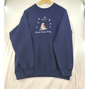 Won's Wear 1990's Crew Neck Pullover Navy Sweatshirt Let it Snow XL Made in USA